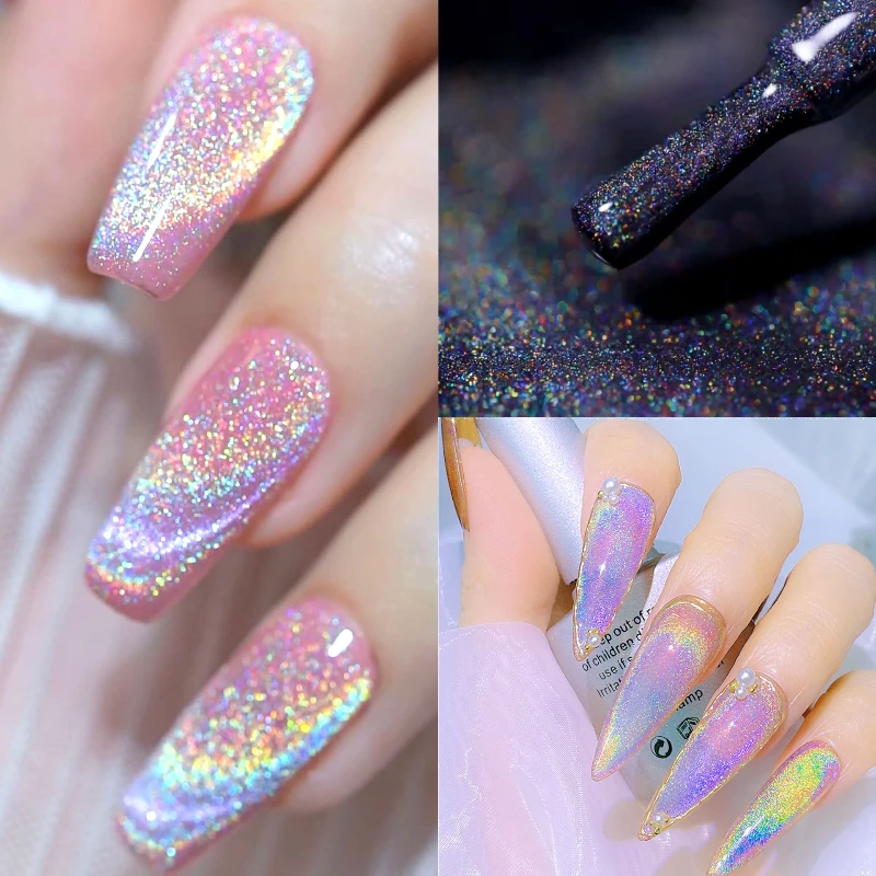 

8ml rainbow cat eye gel polish Winter colorful reflective glitter universal nail polish can be use on any color nails accesorios