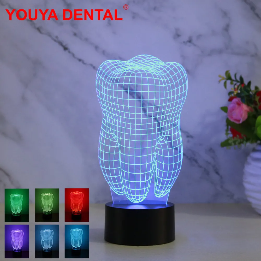 Diş hekimi dekorasyon Led 3D lamba gradyan 7 renk diş şekli USB gece lambası süsleme diş hekimliği diş kliniği masa dekoru için hediyeler