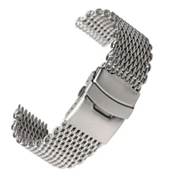 18202224mm woven watch strap with double insurance folding buckle steel shark mesh watch band strap silver bracelet
