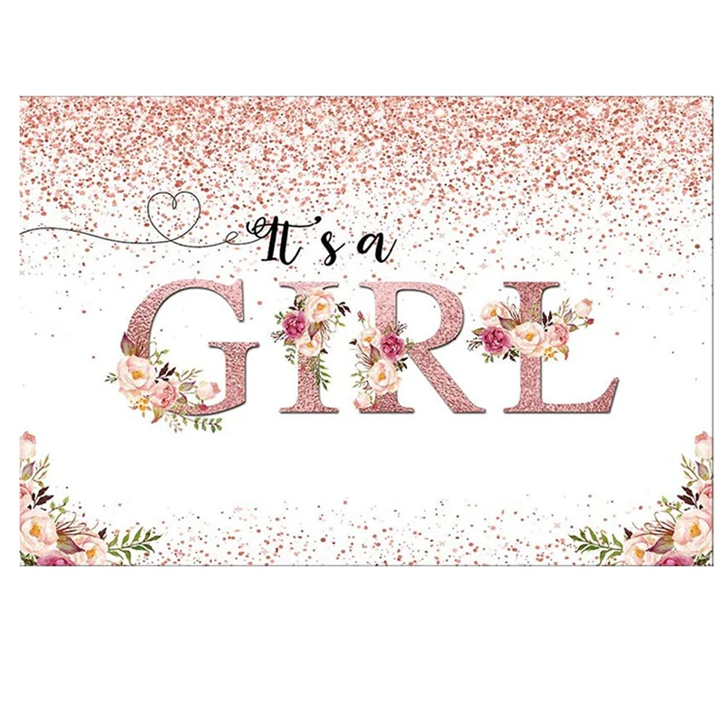 Tel&oacute;n de fondo de ni&ntilde;a, cartel Floral para Baby Shower, Fondo de foto de Flor de Oro rosa, fondos para Baby Shower-3