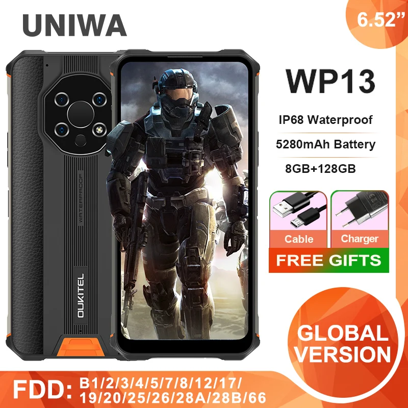Global Version OUKITEL WP13 Dual 5G Rugged Smartphone NFC 8GB+128GB 5280mAh 6.52''HD+ Mobile Phone 48MP MT6833 Phone IP68