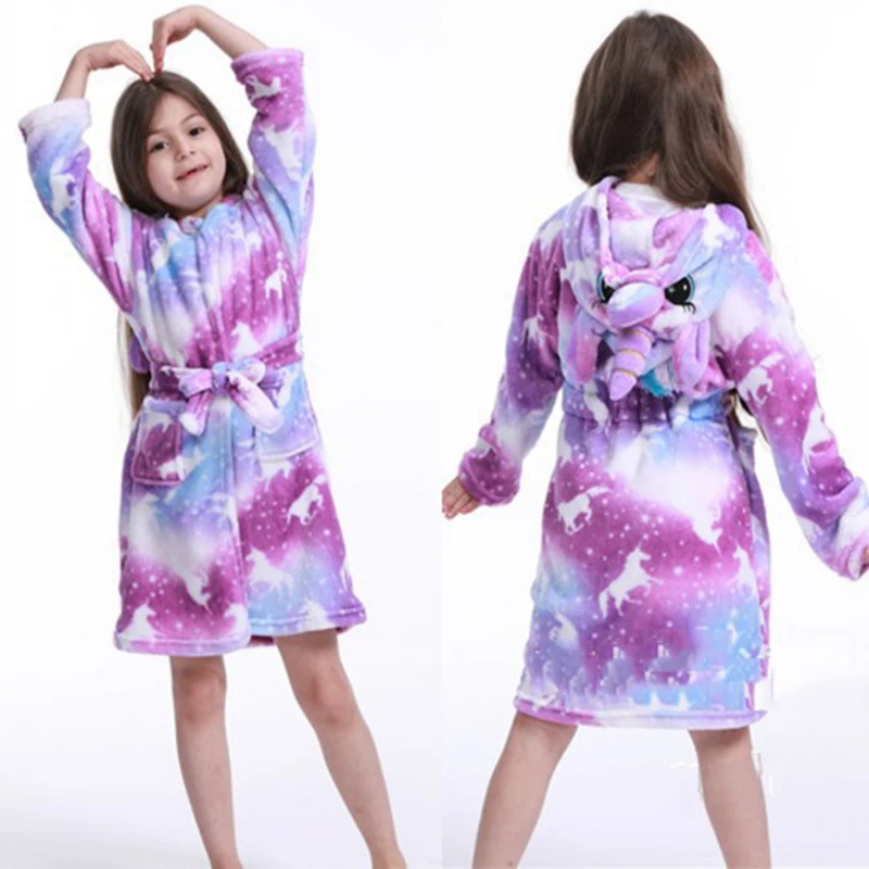 Зимний детский халат с единорогом пижама капюшоном и изображением животных