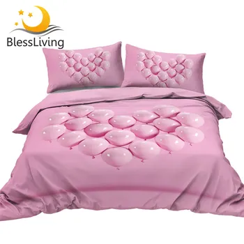 BlessLiving Balloons Bedding Set Heart Shape Quilt Cover 3D Printed Bedclothes Pink Bedspreads for Girls Dropshipping 3-Piece 1