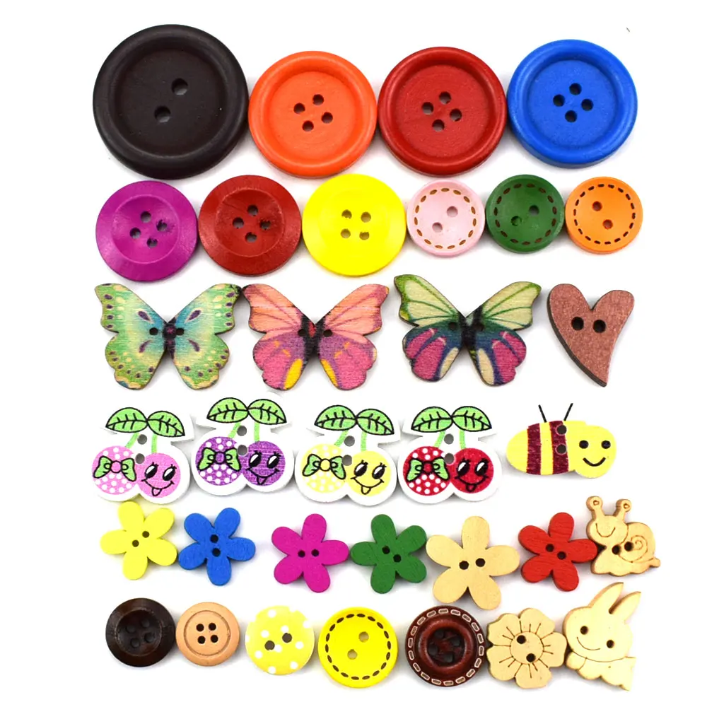 Botones de madera multicolores para costura de ni&ntilde;os, accesorios decorativos para &aacute;lbum de recortes, 500 piezas, mezcla de 2 agujeros-3