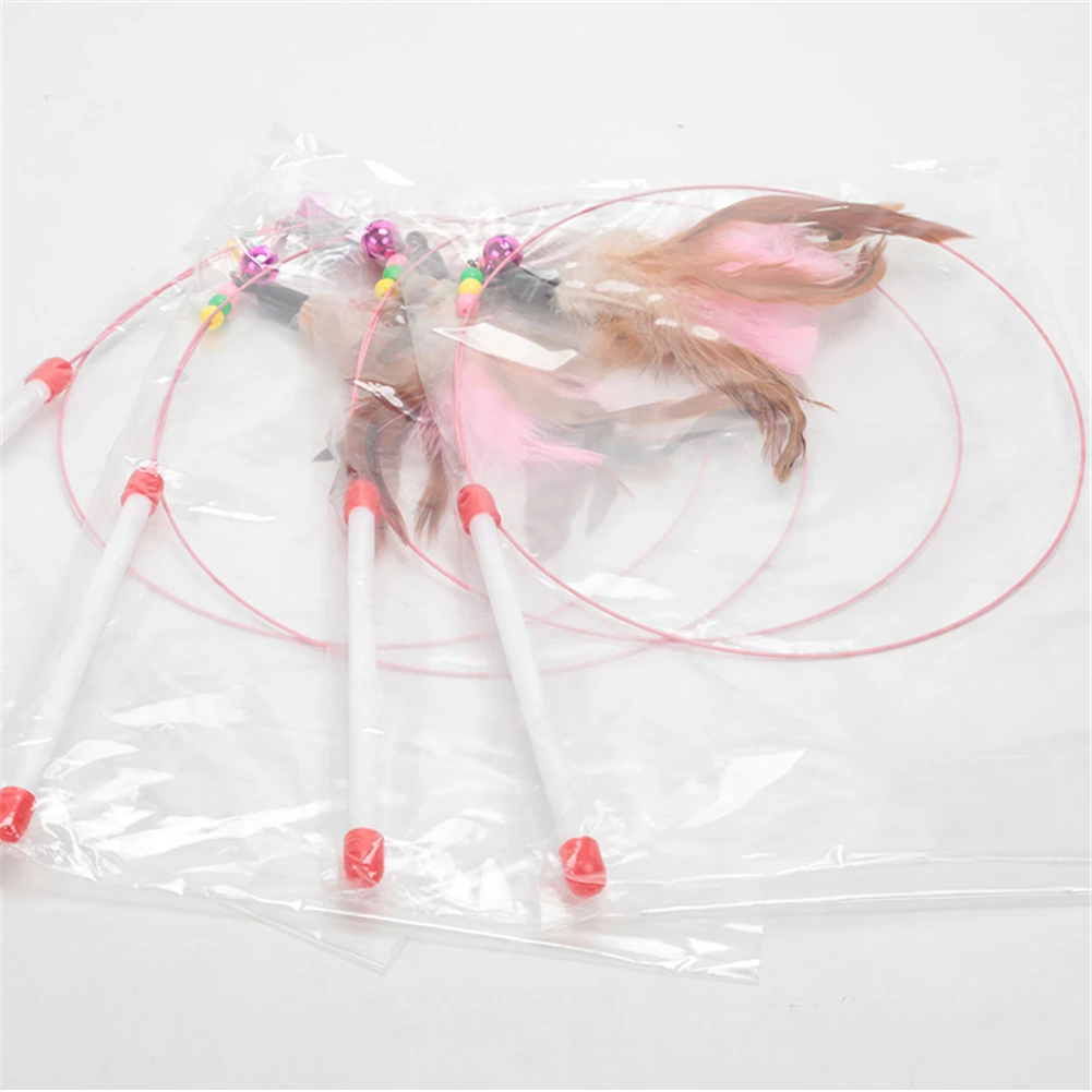 

Cat Teaser Wand Kitten Interactive Toy Artificial Colorful Feather Steel Wire Cat Teaser Stick With Small Bell Teasing Cat Stick