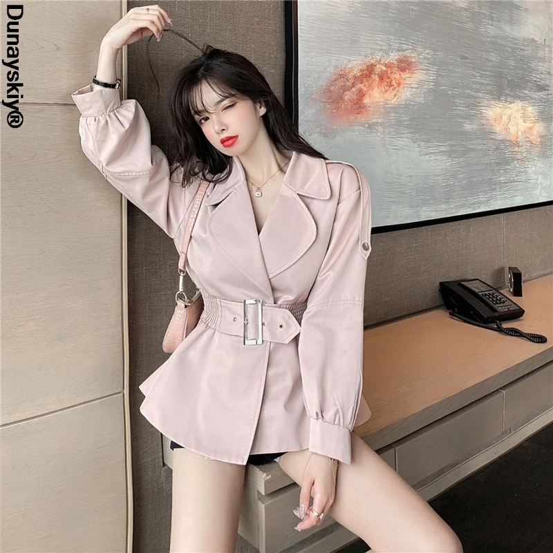 

Fashion Slim Collected Waisted Blazers Women Elegant Office Lady Solid Notched Jackets Women Pockets Double Breasted Suit Ladies