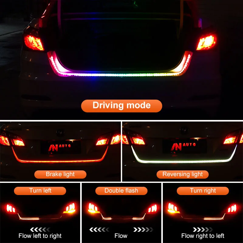 12V Car Rear Lamp Dynamic Streamer Floating RGB led strip Turn Signal Flow Trunk Tailgate luggage Strip light | Автомобили и