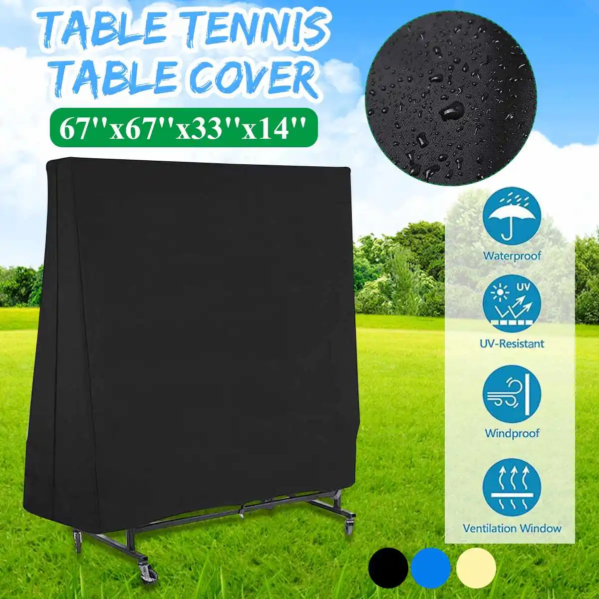 

Outdoor Garden Folding Ping Pong Table Cover Black Waterproof Anti-Dust Table Tennis Cover Protective Sheet with Storage Bag