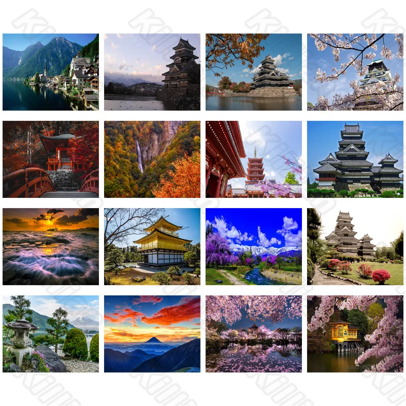 

Diy Diamond Decoration Painting Landscape Cherry Blossoms Tower Square Diamond Round Diamond Customizable Wall Art Decoration