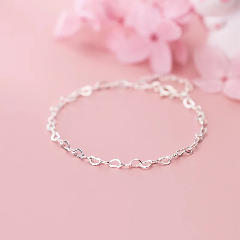 Leouerry S925 Silver Creative Hollow Heart Interlocking Bracelet Simple Lovely Chain Bracelets for Women 925 Jewelry | Украшения и