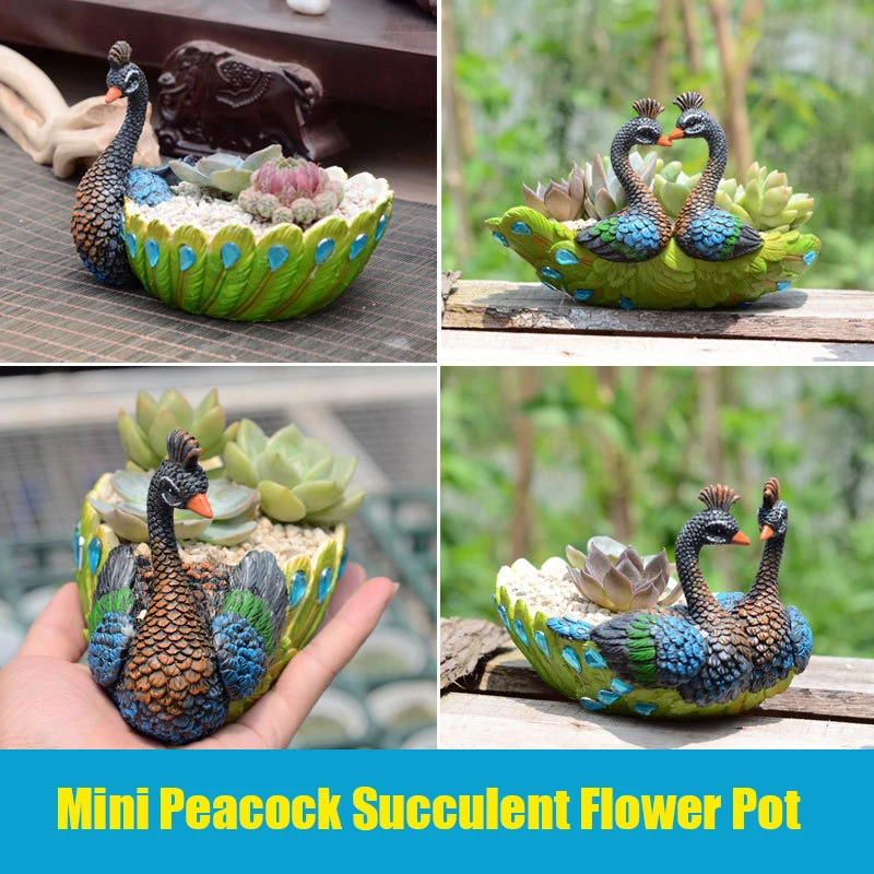 

NEW Creative Succulent Peacock Plant Pot Resin Flowerpot Bonsai Ornaments Gardening Plants Potted Home Balcony Desktop