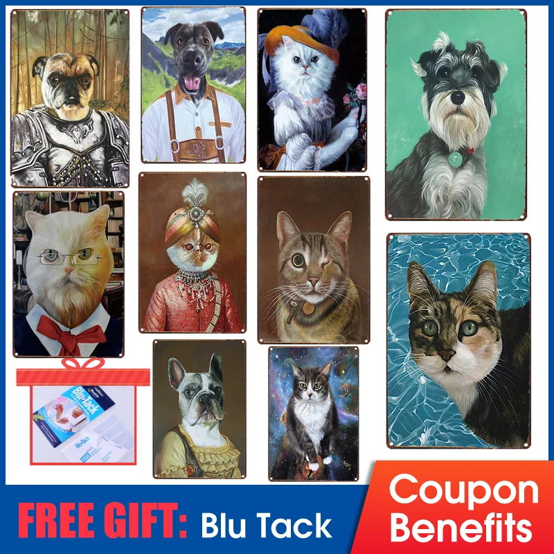 

Decoration Plaque Metal Wall Art Cats Dogs Animals Photos Tin Metal Sign 20X30CM
