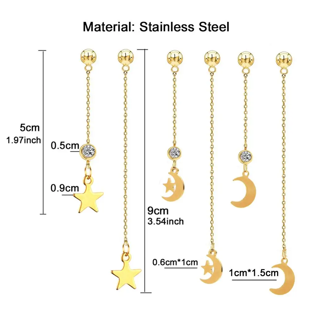 MinaMaMa серьги-капли из нержавеющей стали с цепочкой в виде луны для женщин новые