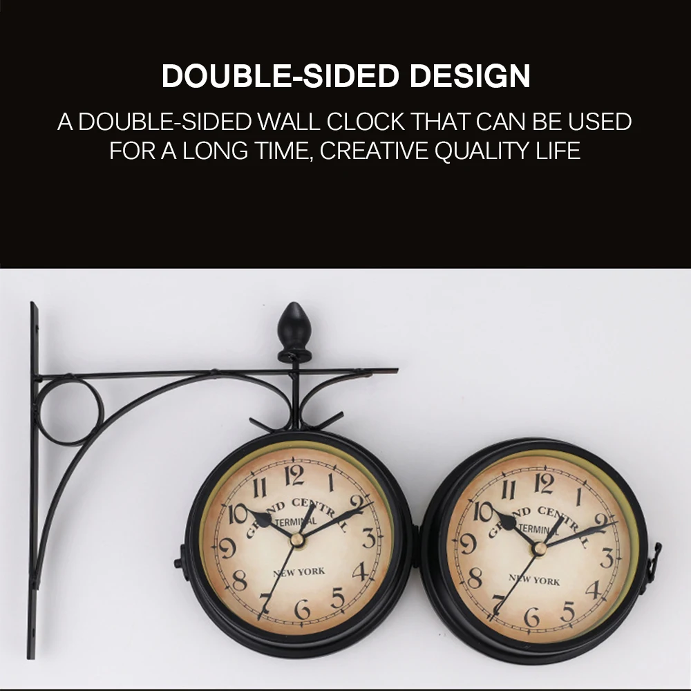 Retro Double-Sided Wall Clock Silent Quartz Large Vintage Living Room Home Decoration | Дом и сад