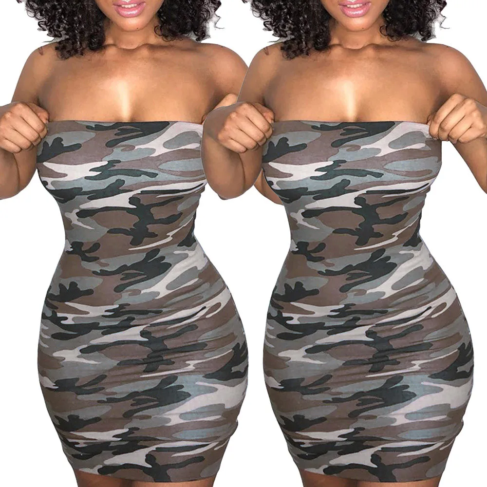Камуфляжное обтягивающее Мини сексуальное платье без рукавов с открытыми