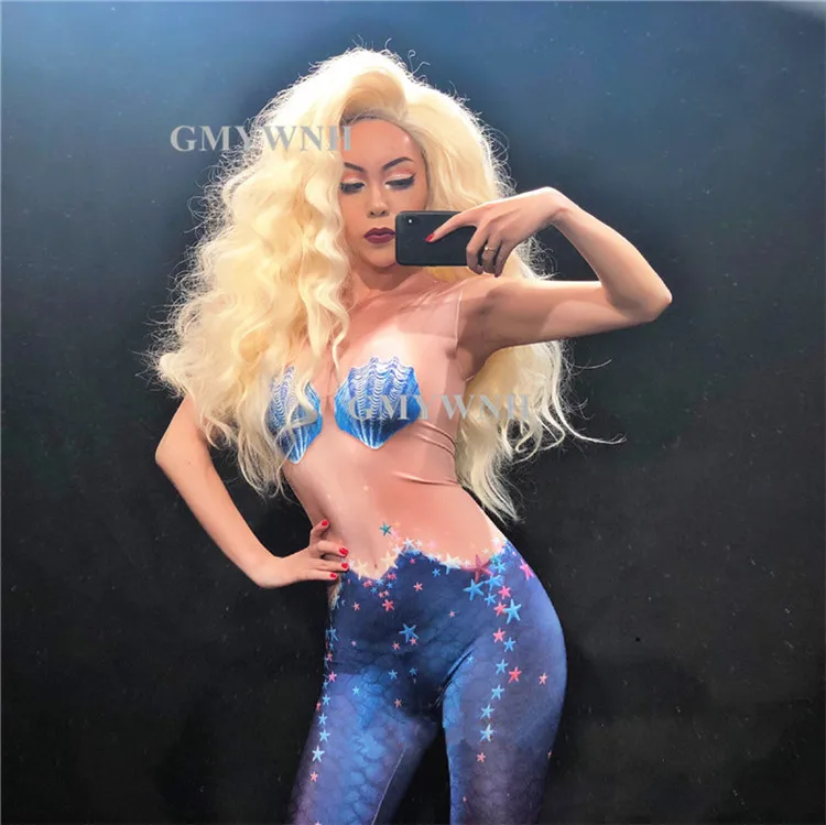 X96 женский сексуальный комбинезон с 3d принтом синий стрейчевое платье для танцев