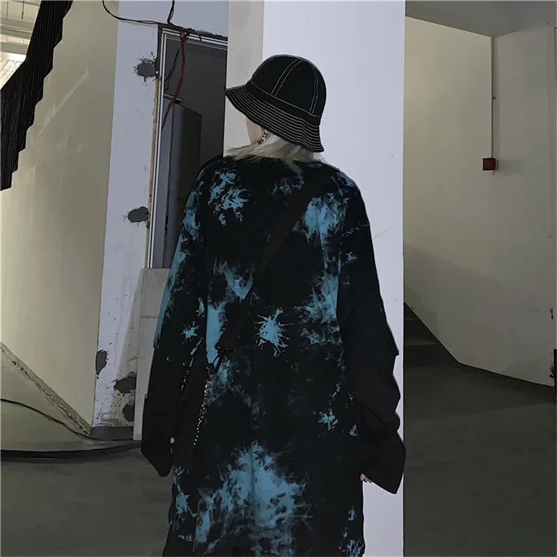 Lychee Harajuku Tie dying женские футболки, топы, футболки с вышитыми буквами, женские футболки, Поддельные 2 штуки, женские футболки, топы, футболки