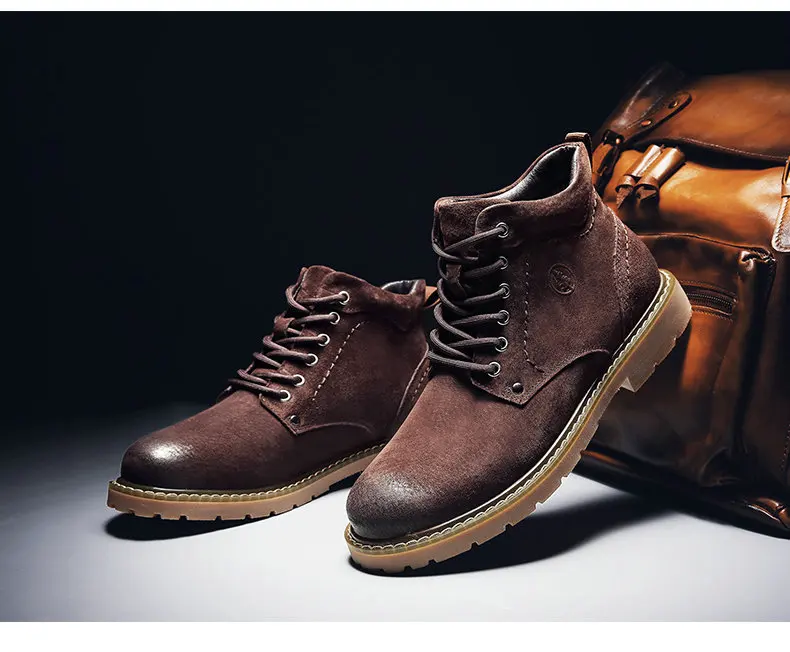 Winter Ankle Boots mens Genuine Leather Snow Boots Big Size 38-50 Outdoor Warm Winter Shoes for Men Anti-cold Boots Walker Peak