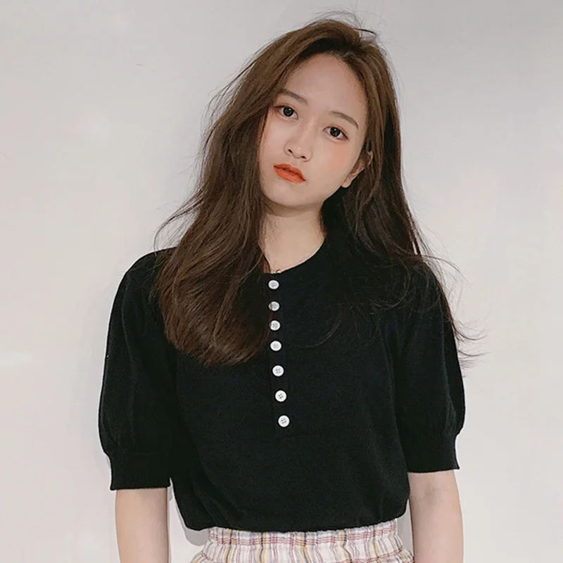 

Puff Sleeve Tee Women's T-shirts Fashion Casual Solid Tshirt Short Sleeve Round Collar Tops Female Clothing