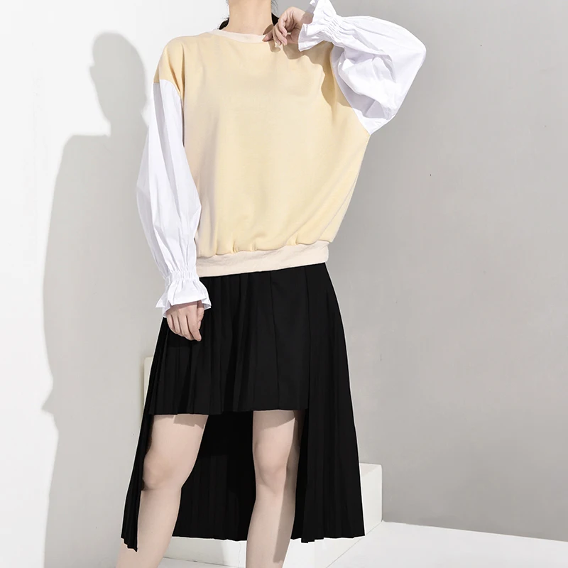 Женская плиссированная Толстовка DEAT свободная толстовка контрастных цветов с