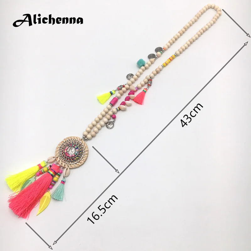 Ручная работа женское круглое ожерелье из ротанга с кисточкой длинное богемное