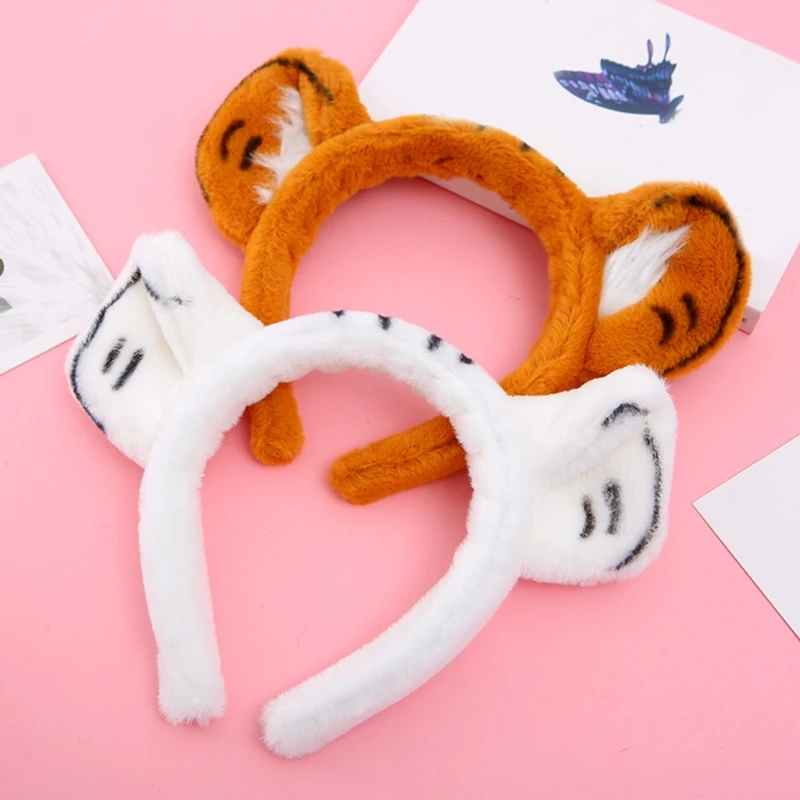 

Cartoon Animal Headbands Soft Faux Plush Tiger Ears Hairband Cute Hair Accessories Cosplay Party Creatures Theme Costume