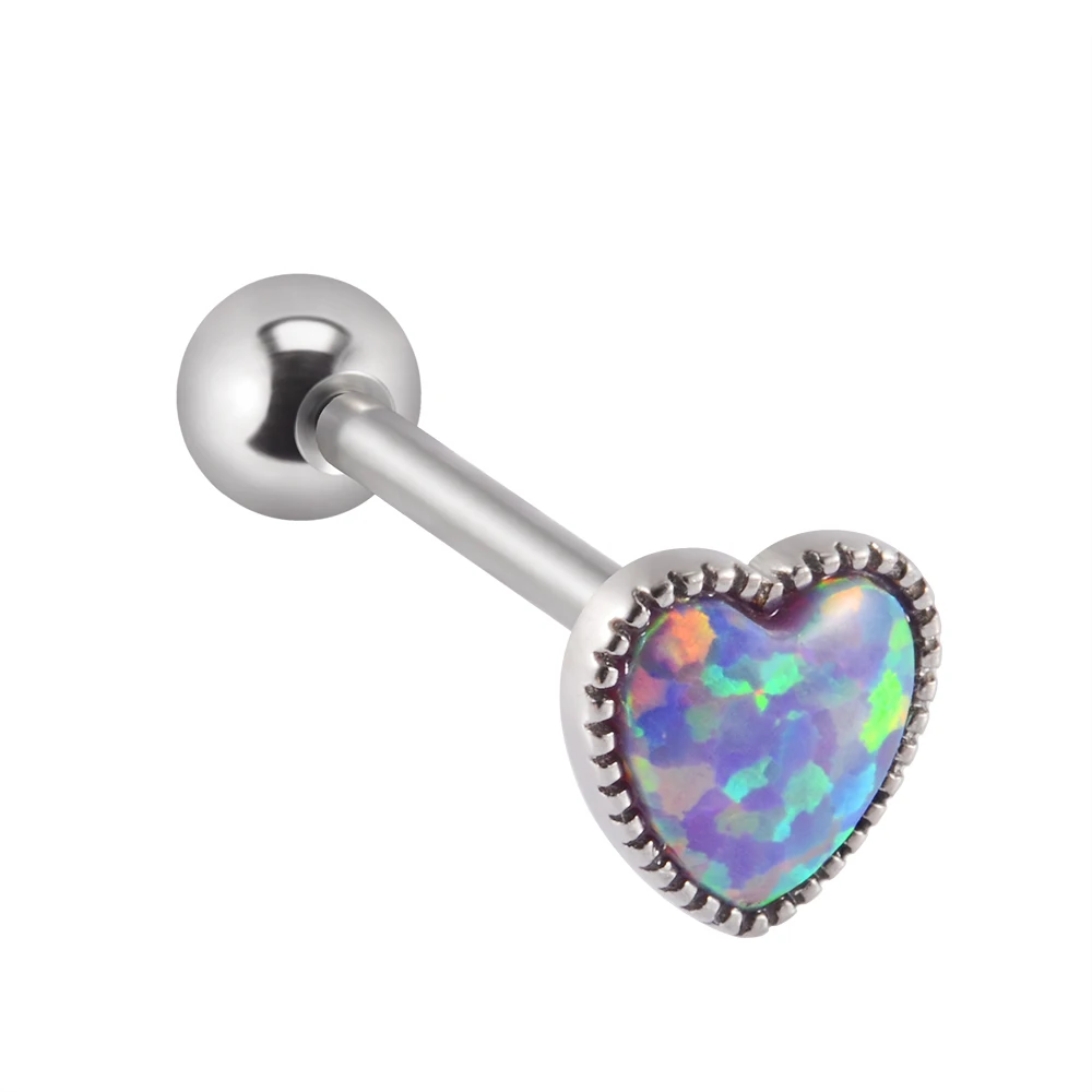 

1PC Opal38 Tongue Barbell Ring Ear Tragus Helix Cartilage Piercing Surgical Steel Opal Earring Labret Jewelry