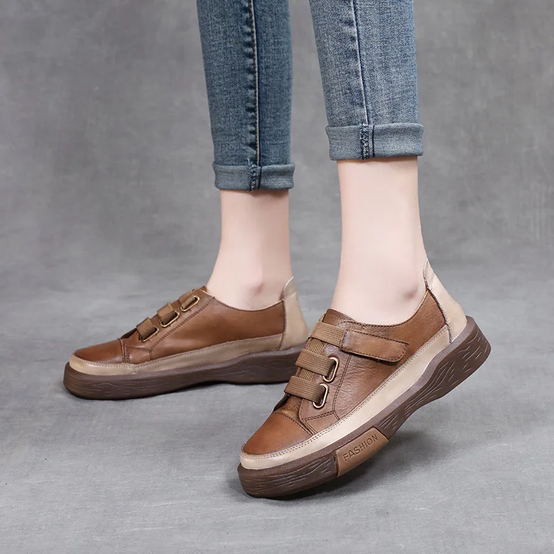 

Women Genuine Leather Retro Casual Single Shoes Soft Spring For Women's Handmade Comfortable Platform Women sneakers