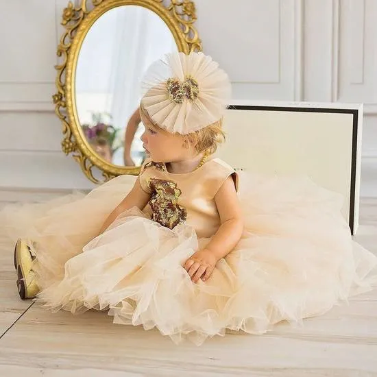 Infant Girl Clothes Sequined Champagne Tulle Baptism Dress Baby Girls Party Gown Princess Ceremony Infant 1 Year Birthday Dress enlarge