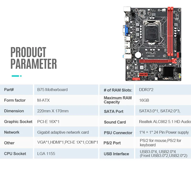 B75 Desktop Motherboard M.2 Intel LGA 1155 For i3 i5 i7 CPU Support DDR3 Memory SATA3.0 USB3.0 PCI-E VGA | Компьютеры и офис