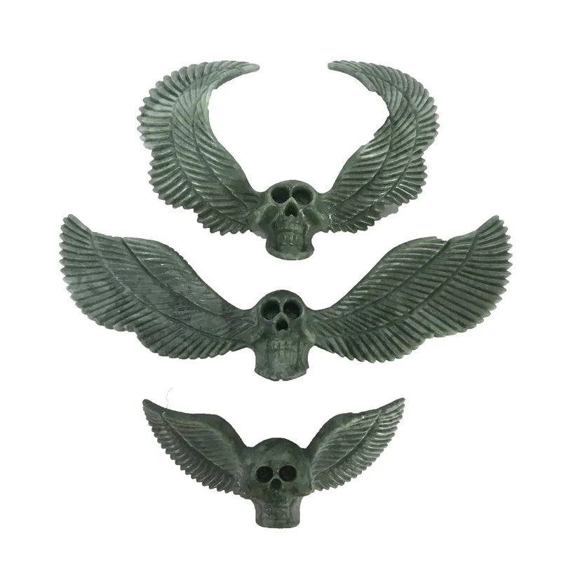 Новый ручной работы натуральный камень крыло Статуэтка Череп Кристалл резная