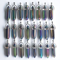 wholesale 24pcslot new fashion natural stone colorful pillar point charms pendants for necklace jewelry making free shipping