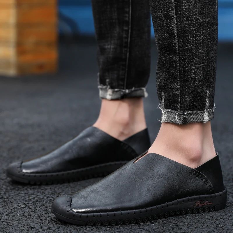 

Fashion Men Loafers handamde sewing Soft Comfortable Moccasins Shoes Men Sneakers Flats Leather Casual Shoes Youth Male Footwear