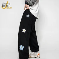 casual men sweatpants homme print black grey loose trousers clothing pants fashion floral embroidery pants trouser streetwear