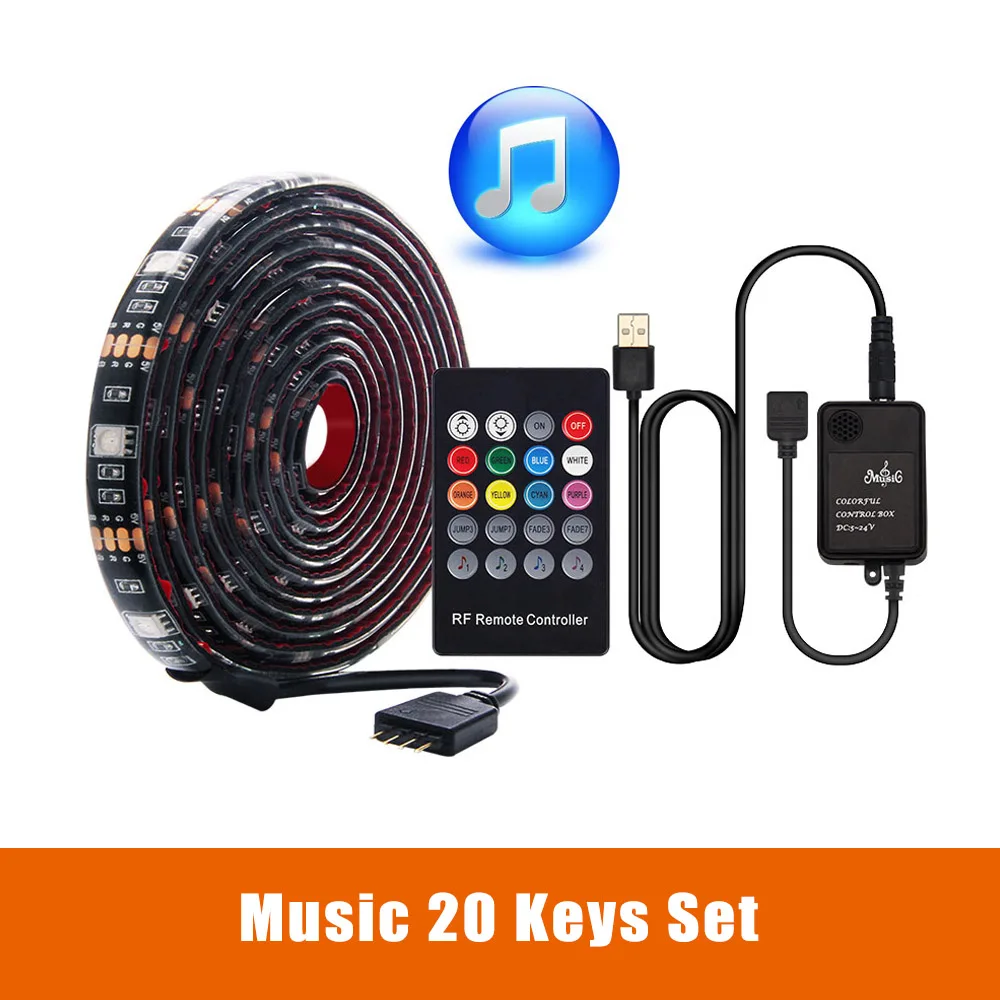 Music Set USB Светодиодная лента 5050 RGB ТВ фоновое освещение комплект можно резать с ИК РФ Музыка Bluetooth RGB светодиодный контроллер, 0,5 м/1 м/2 м комплект - Испускаемый цвет: Music Set