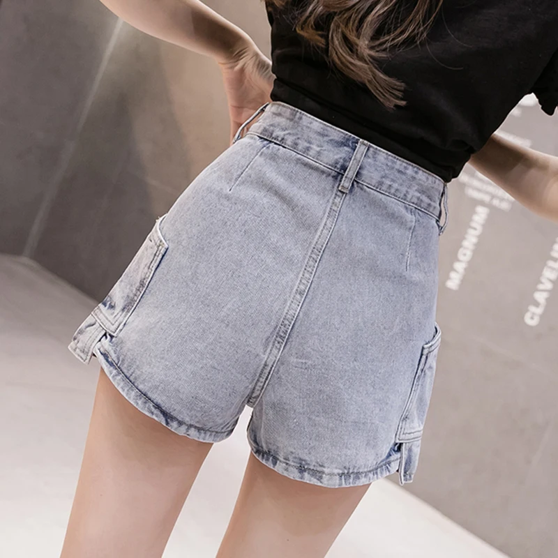 Черные винтажные джинсовые шорты с карманами BF поясом летние уличные высокой