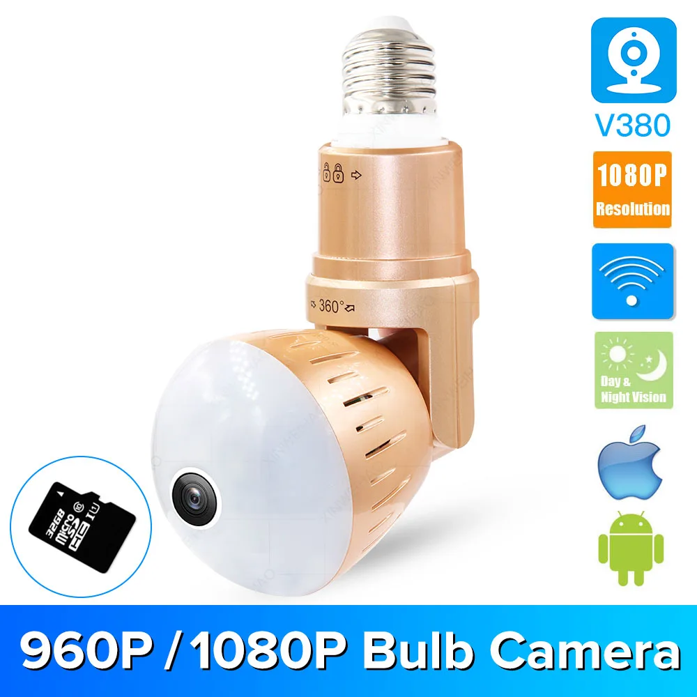 Беспроводной светодиодный Камера HD 1080P 360 градусов панорамная IP домашняя
