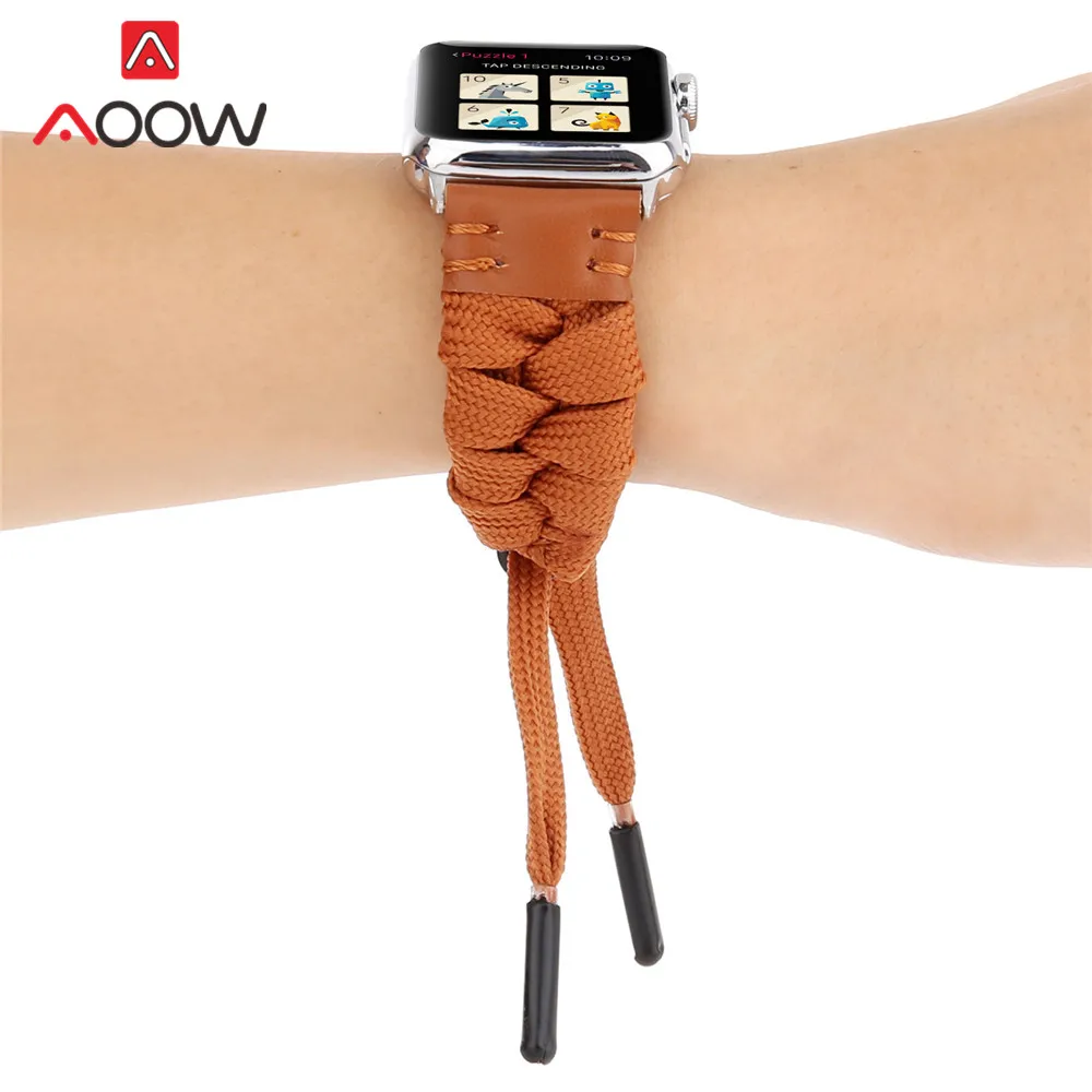 Модный креативный нейлоновый кожаный ремешок для часов для Apple Watch 38 мм 42 мм 40 мм 44 мм плетеный браслет ремешок для iwatch 1 2 3 4