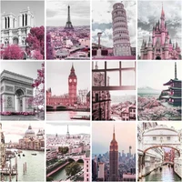 chenistory paint by numbers pink city landscape drawing on canvas handpainted acrylic paints art gift diy pictures kits home dec