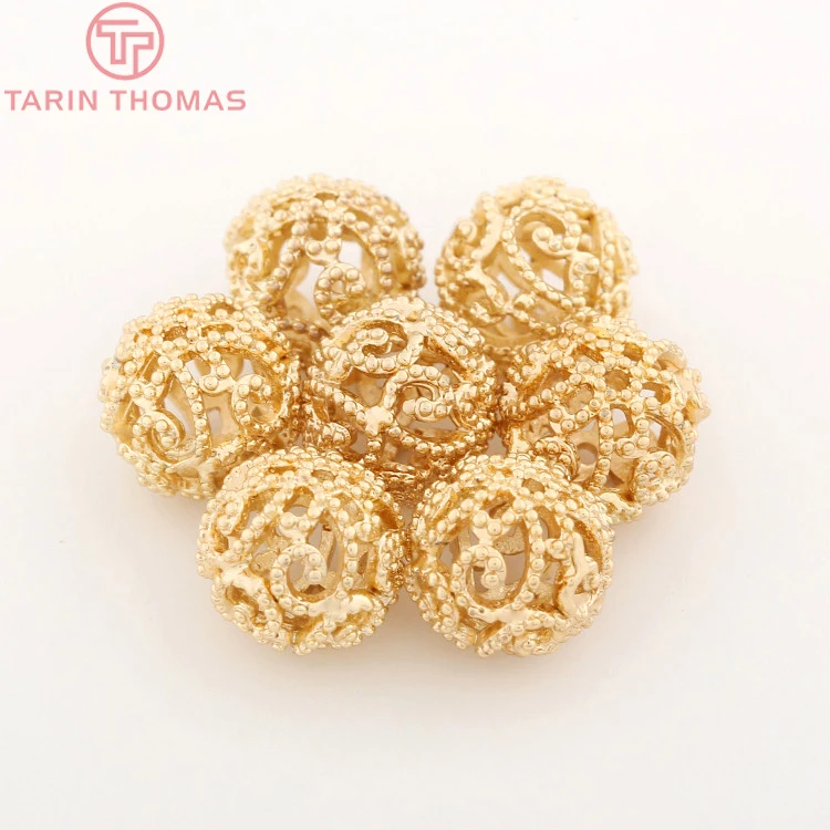 Круглые бусины для браслета с покрытием из латуни 10 мм 24 К 6 шт. | Украшения и