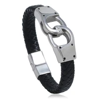 stainless steel simple leather bracelet bracelet retro weaving mens titanium steel jewelry imitation cowhide bracelet