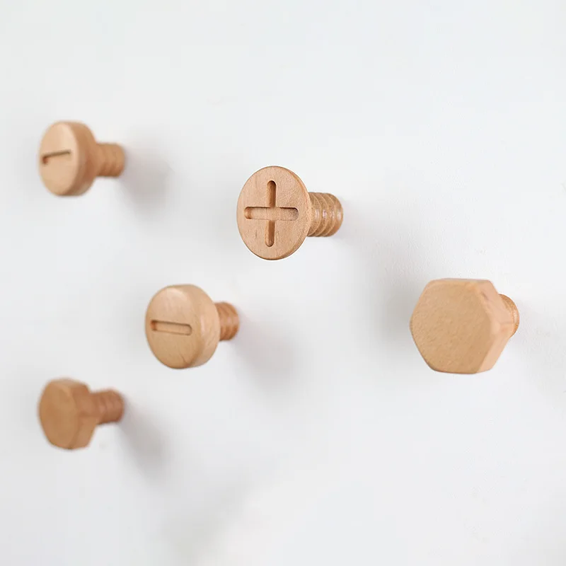 

Nordic Style Wooden Hooks Screw Shape Natural Beech Wood Black Walnutwood Clothes Coat Key Holder Wall Bag Hanger