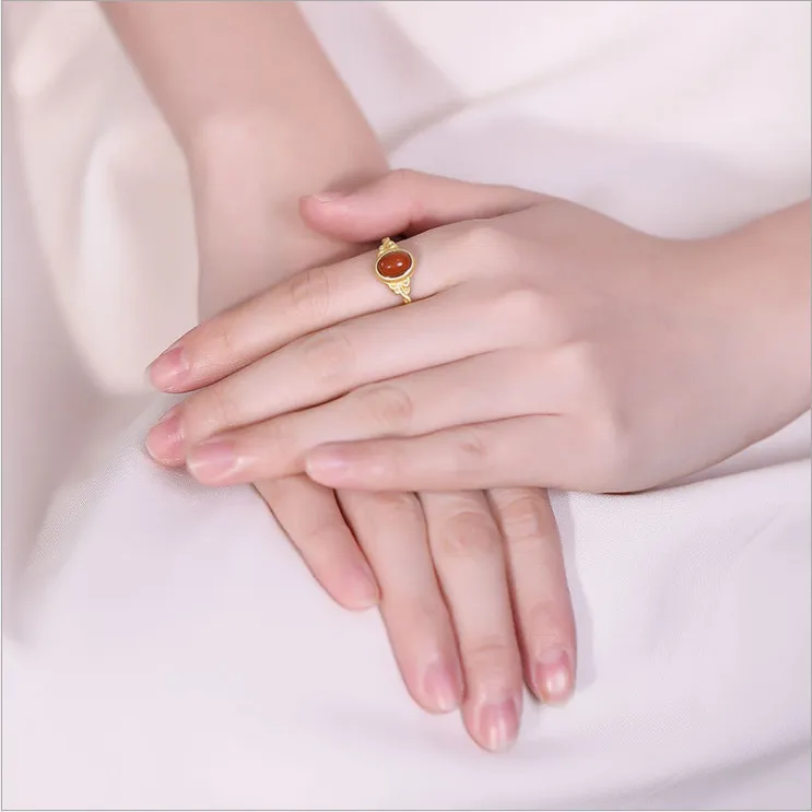 Серебряное инкрустированное натуральное регулируемое кольцо из Южного