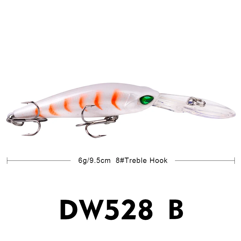 

PROBEROS 1pcs Fishing Lure Set 9.5cm 6g Hard Artificial Minnow Lures 6 Color Crankbait Fishing Baits #8 Treble Hook dw528