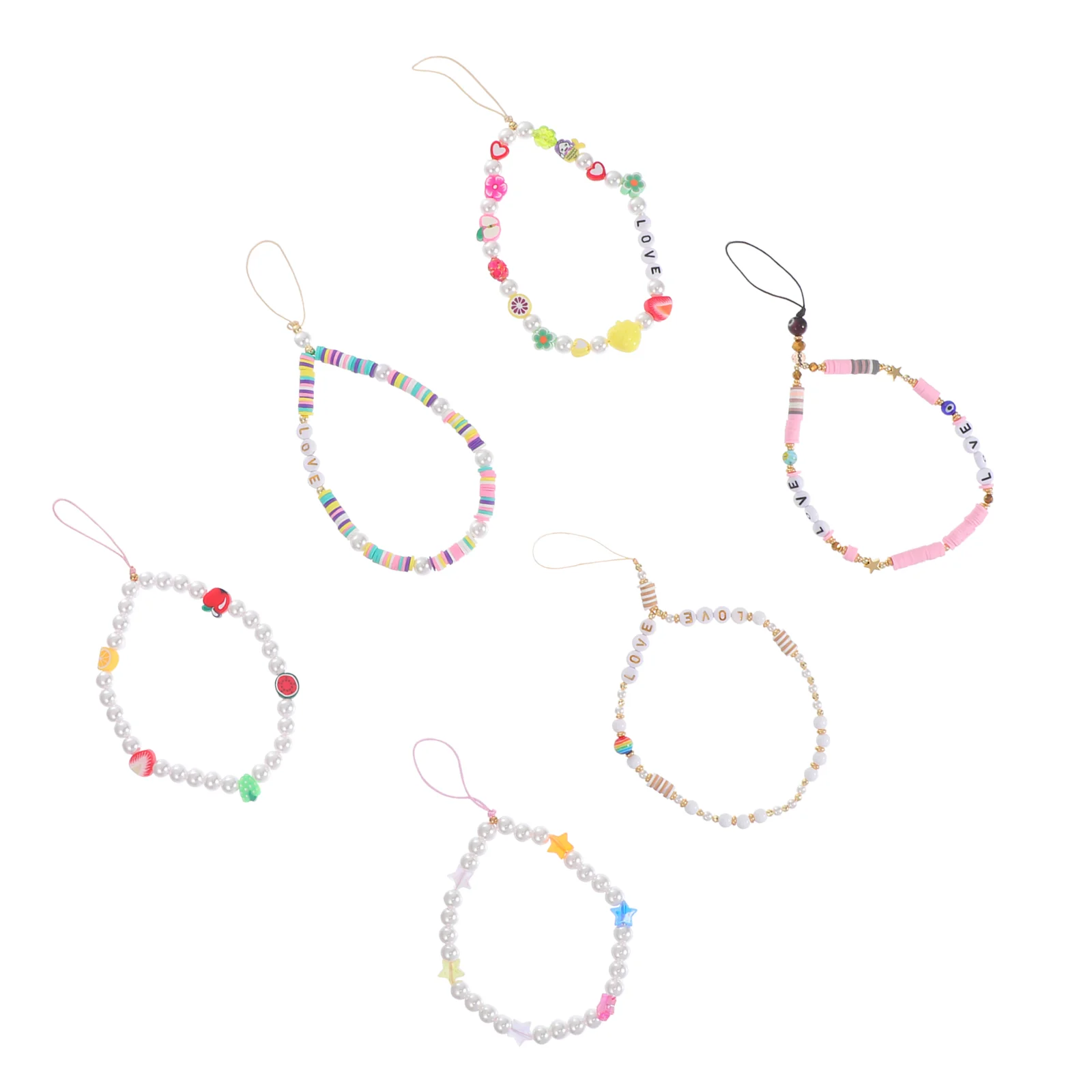

6Pcs Creative Phone Chains Phone Pearls Chains Beaded Phone Lanyards Decor