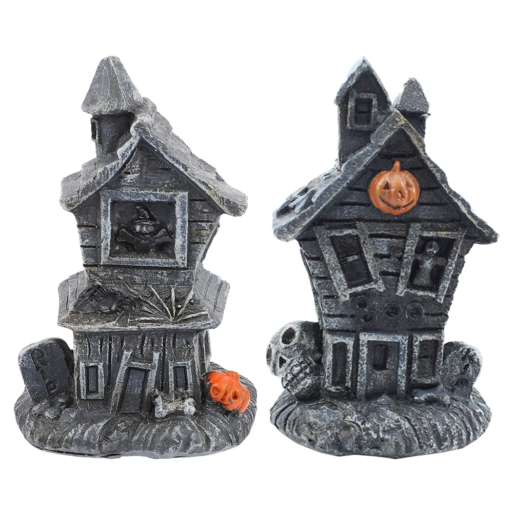 

2pcs Mini Creative Creepy Halloween Ornaments Haunted House With Lights Haunted House Decor
