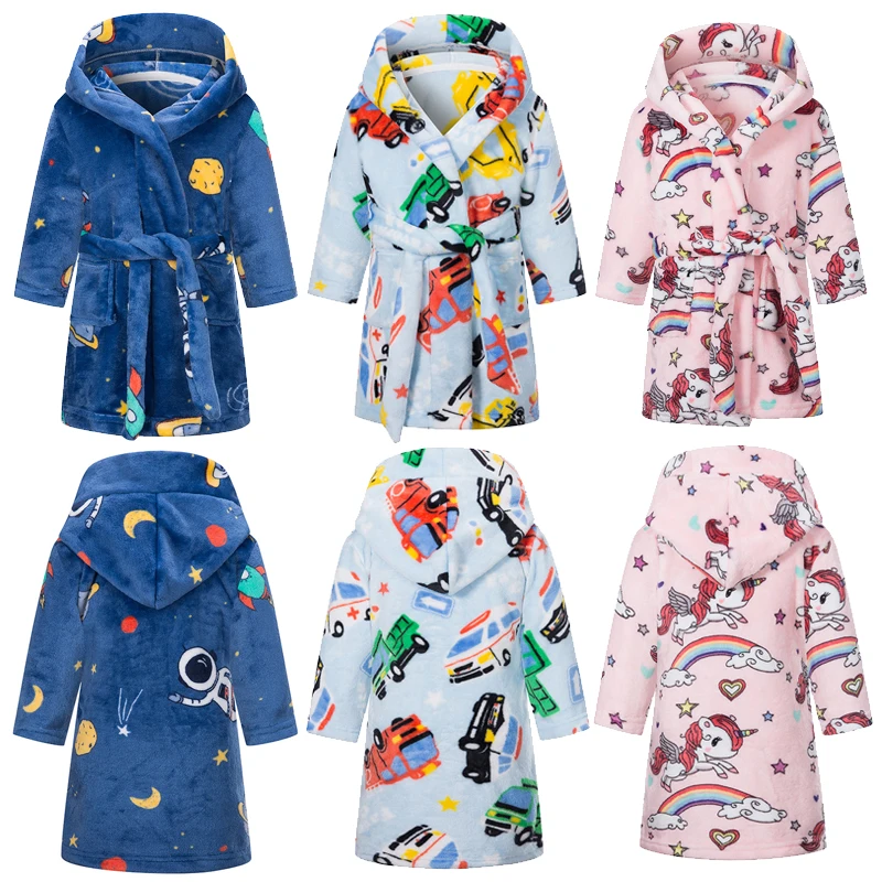 2020 New Unicorn Hooded Pajamas Children's Flannel Bathrobe Baby Bathrobe Astronaut Boys And Girls Robe Children's Pajamas 1-8y