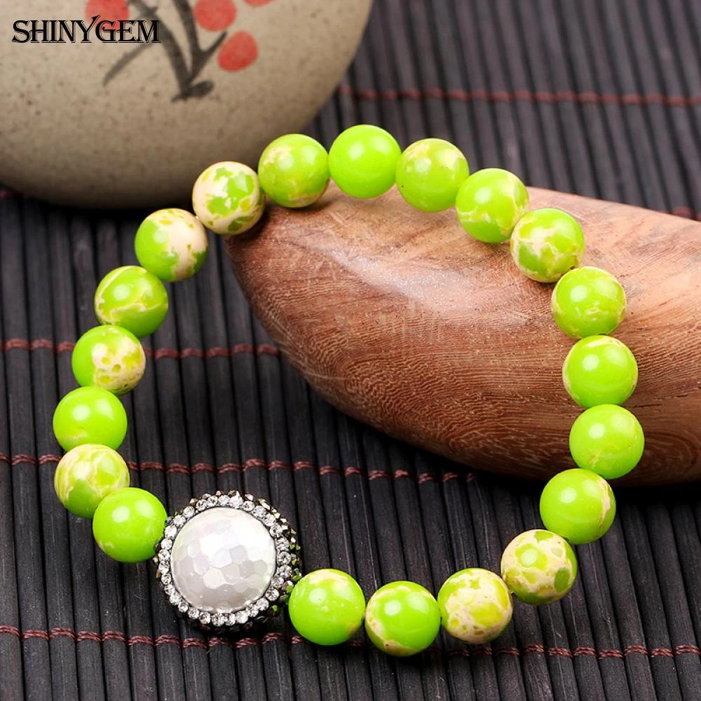 Браслет из бисера ShinyGem Sea sedence Jaspers большой белый корпус жемчуг циркон натуральный
