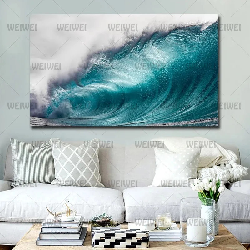 

Landscape Painting Blue Ocean Wave Poster Home Decoration Canvas Canvas Art Modern Seascape Painting Bedroom Living Room Decor
