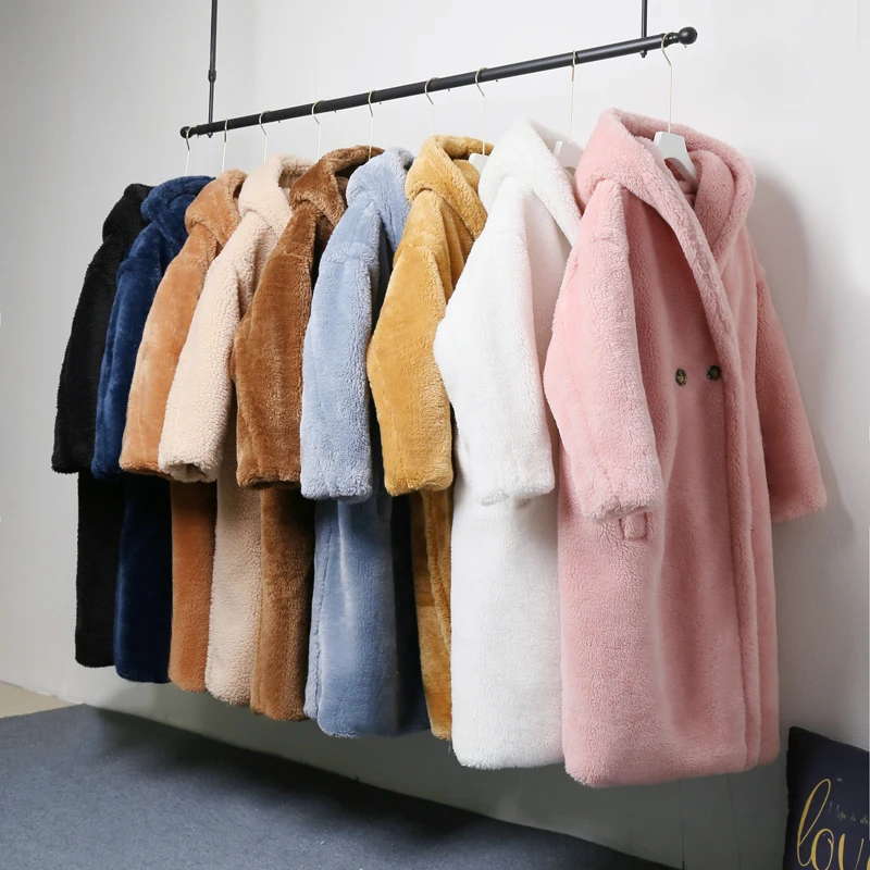 

Winter Women Oversized Long Hooded Teddy Coat 2020 Fashion Solid Thick Warm Overcoat Female Vintage Casual Loose Faux Fur Jacket
